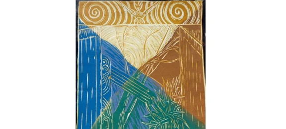 Colourful etching of wharenui